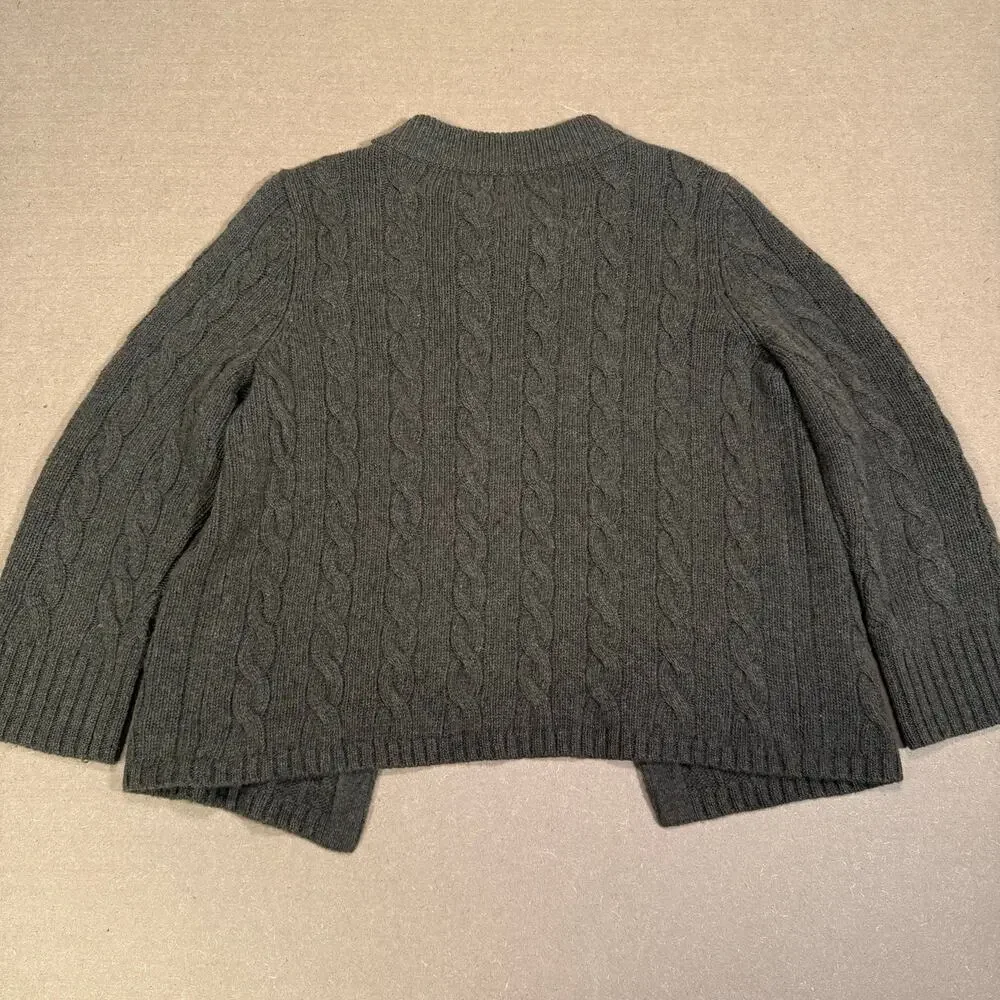 Ralph Lauren Brown Olive Green Wool Cable Knit Cardigan 3/4 Length Sleeve